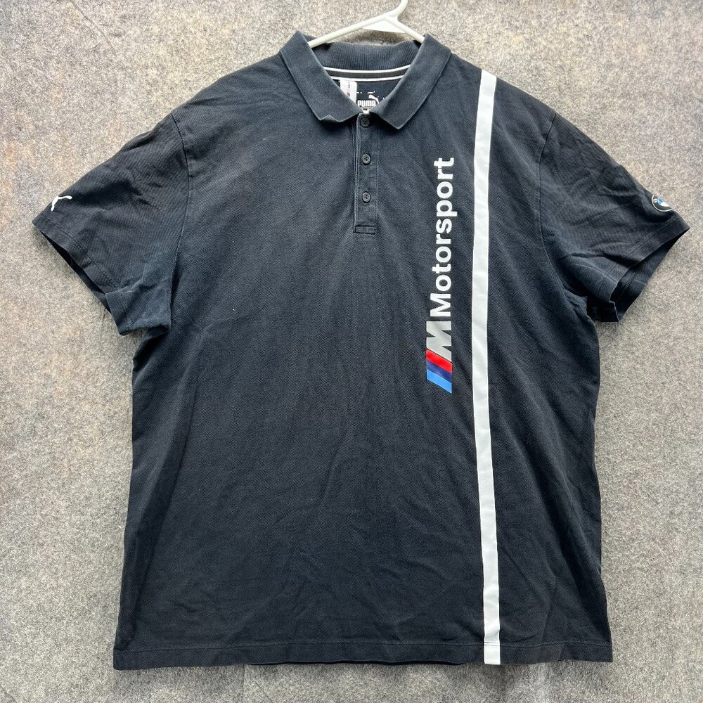 Puma Polo Shirt Men XXL Adult Black BMW Motorsport Logo USA Casual Spell out